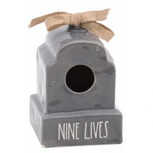 Rae Dunn Grey Tombstone Nine Lives Birdhouse Bird Feeder Halloween Decor New